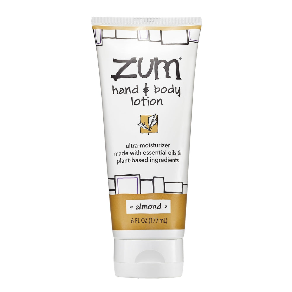Zum Indigo Wild hand and body lotion almond bottle for daily moisturization.