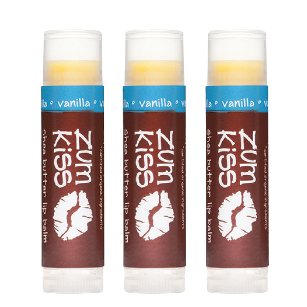 Zum Kiss Stick vanilla lip balm with organic beeswax for smooth lips.