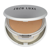 Zuzu Luxe Dual Powder Foundation D-24 compact close-up shows a matte, oil-control finish.