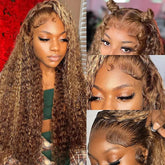 ZZMDS 26-inch highlight ombre deep wave lace front wig with natural parting