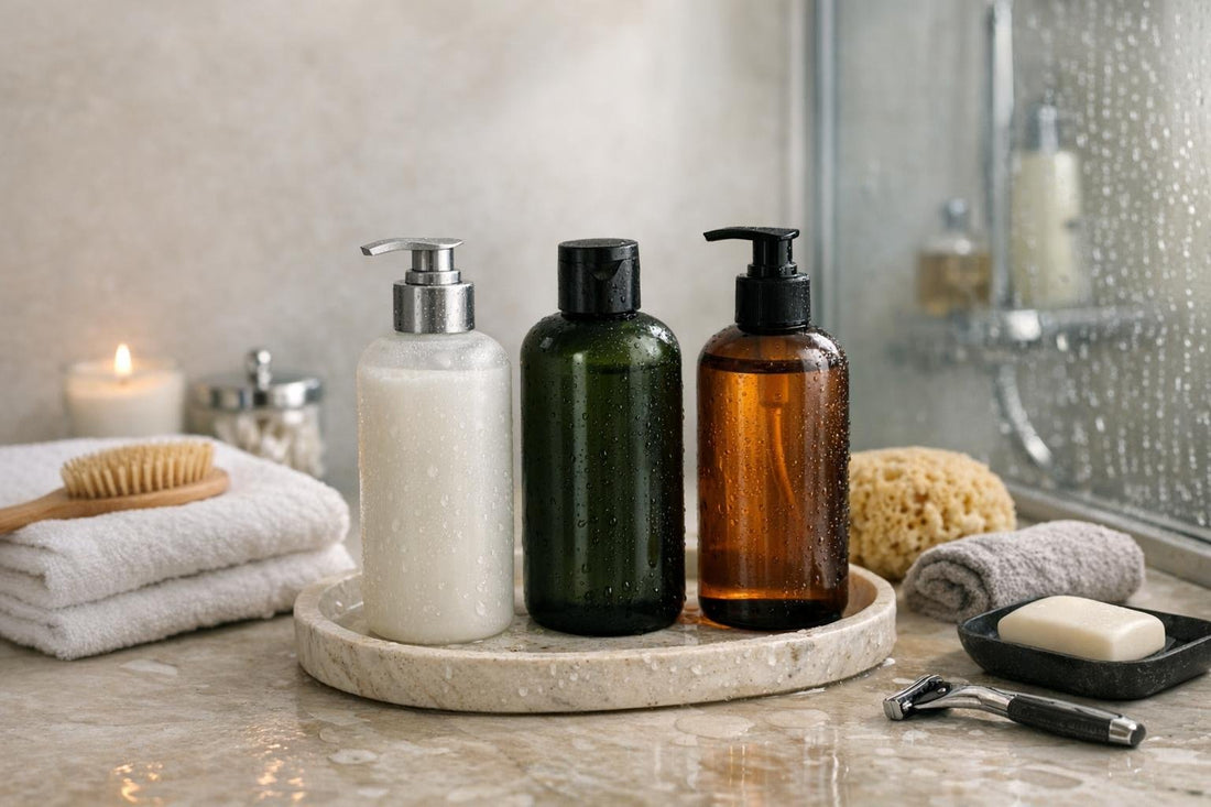 3 in 1 hair and body cleanser in a bathroom