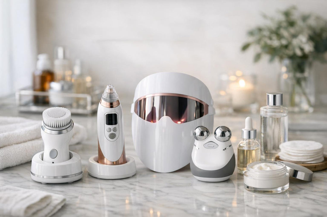 acne clearing devices and skincare tools on counter