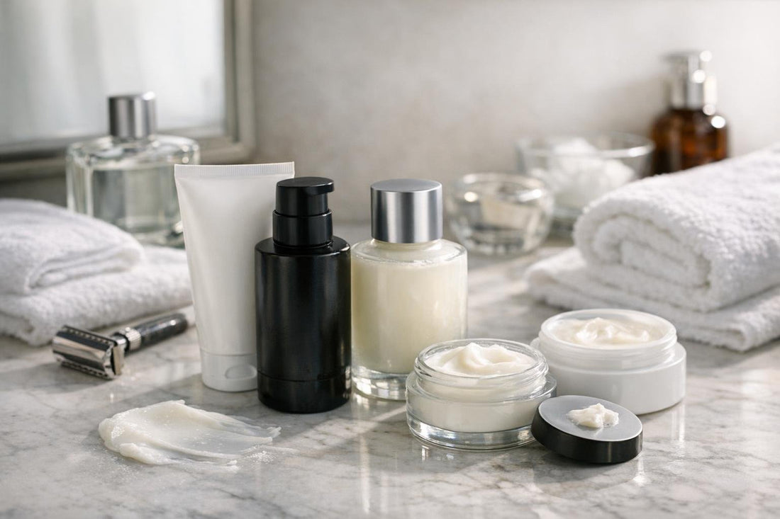 After shave balm applied to soothe winter dry skin