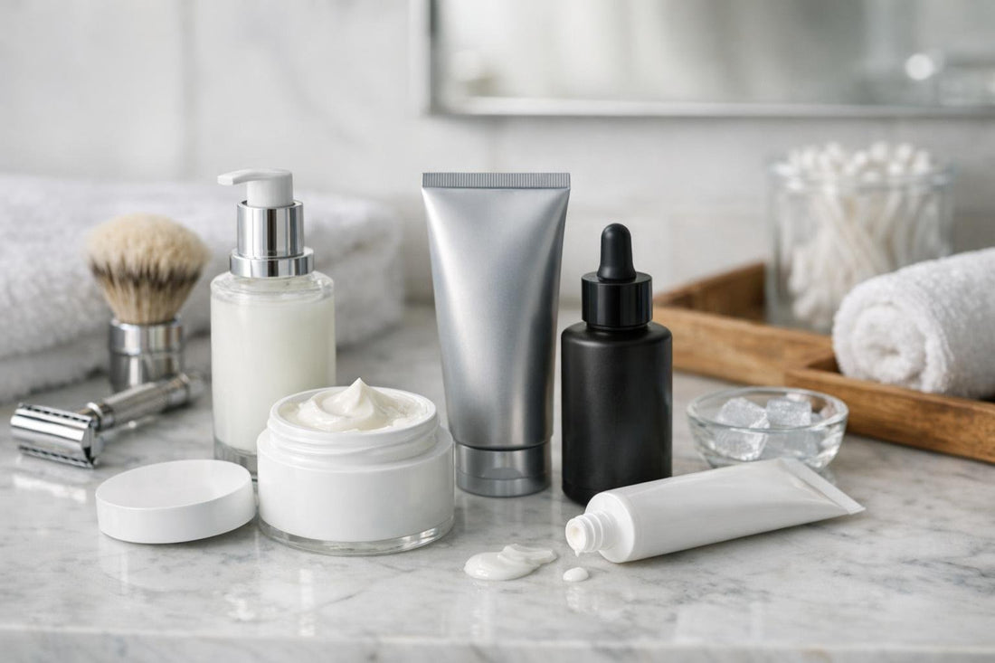 After shave balm applied for calm winter skin in Ontario
