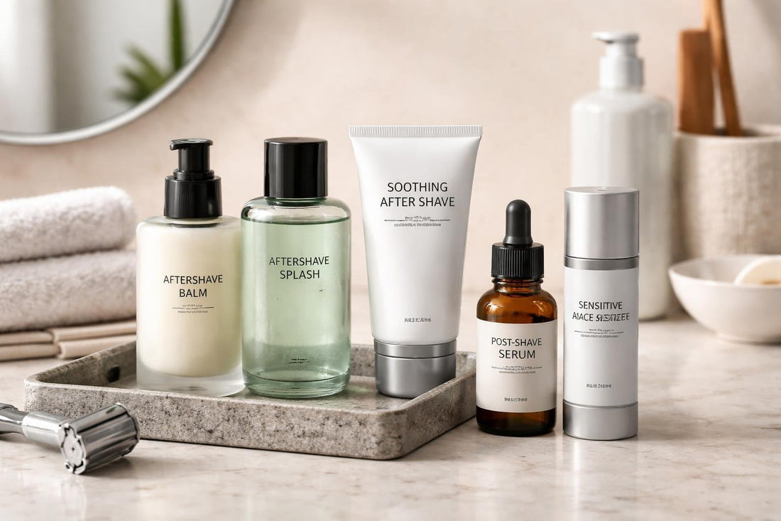 men's aftershave and balm products on counter