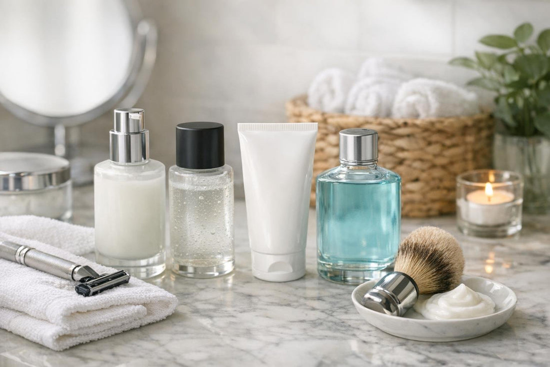 After-shave lotion applied to calm sensitive shaved skin