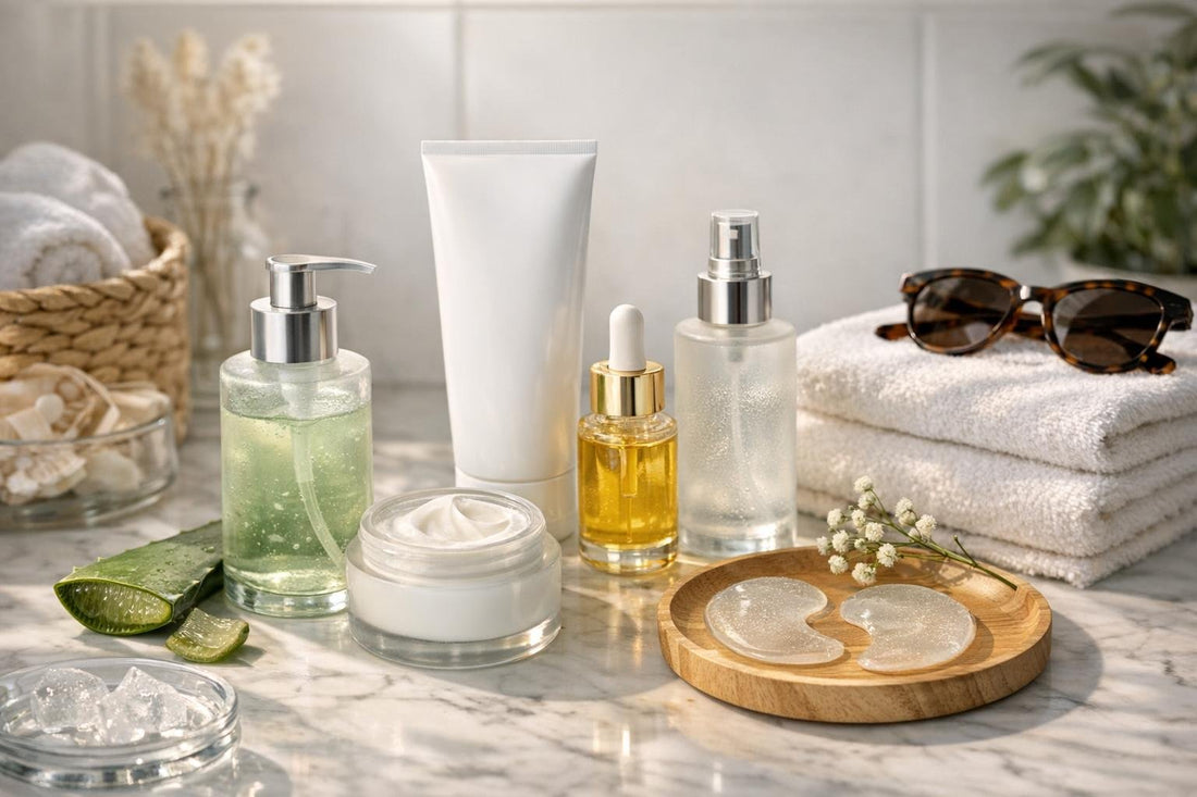After-sun skincare essentials laid out for Canadian spring