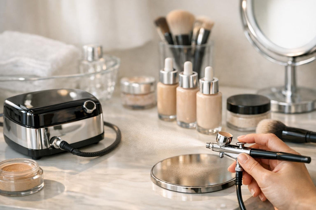 Airbrush makeup system creating a lightweight flawless base