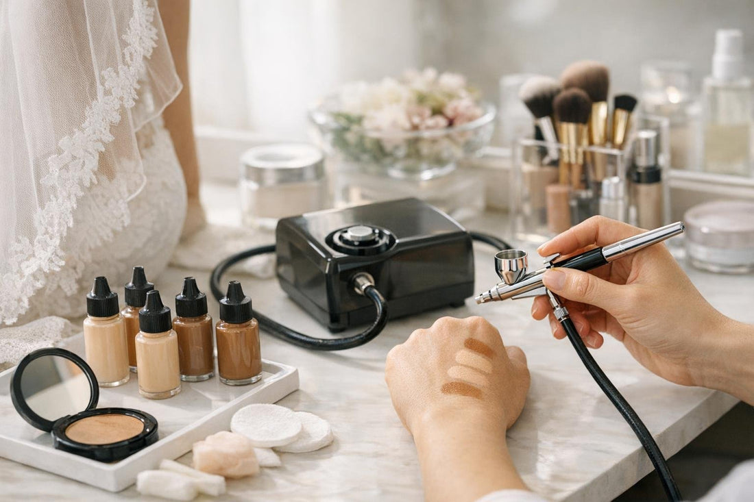 Canadian bride and artist testing airbrush shades
