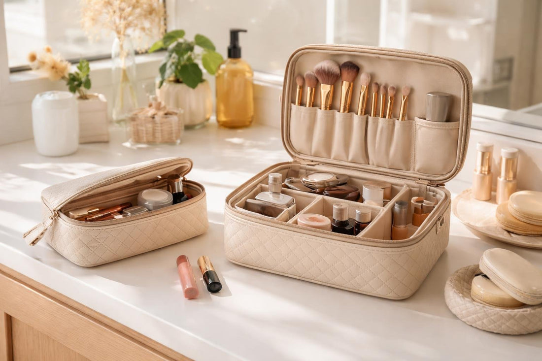 Organized makeup bag and case for Alberta travel