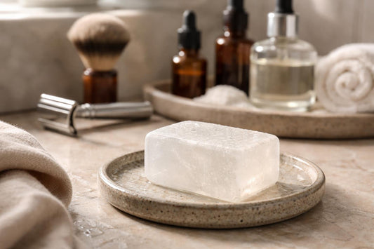 Alum block used after shaving to calm winter dryness