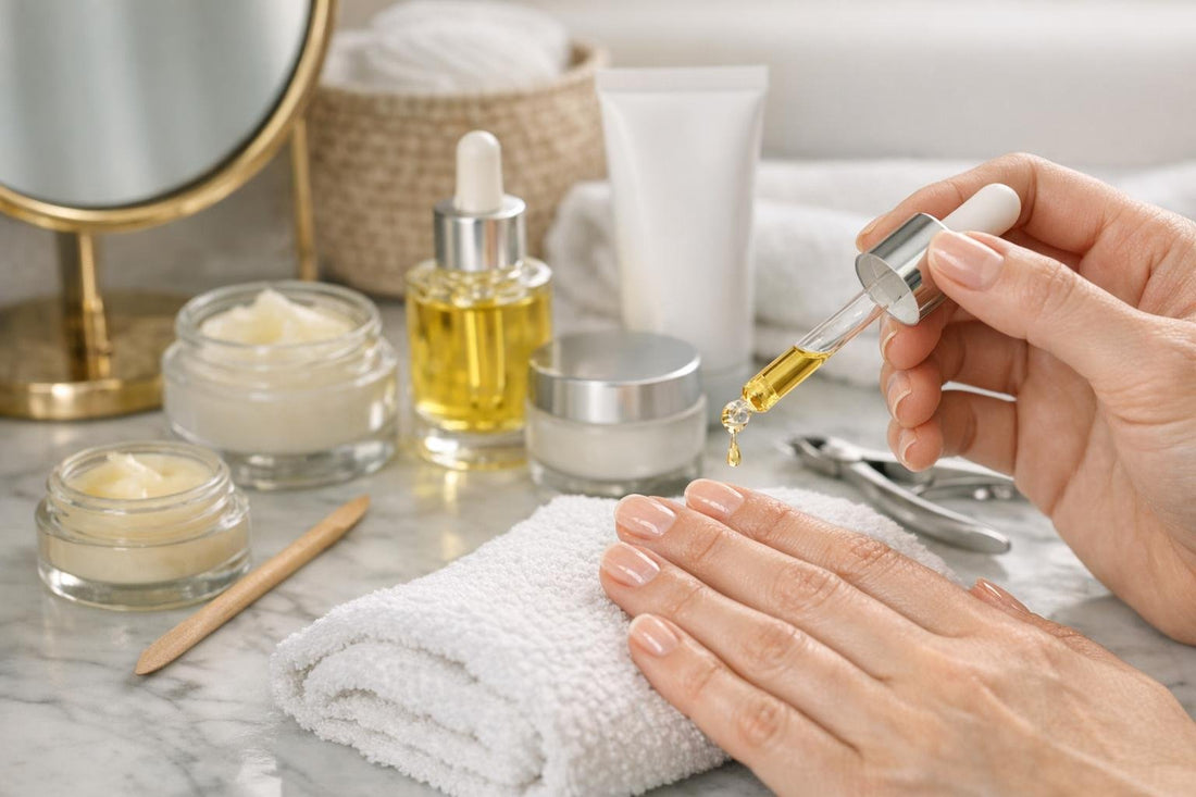 Applying cuticle oil to nails at home routine