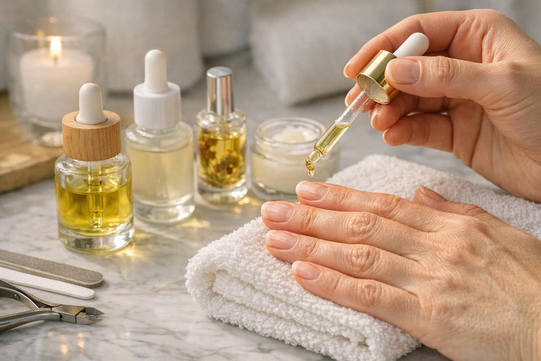 Applying cuticle oil to dry winter nails