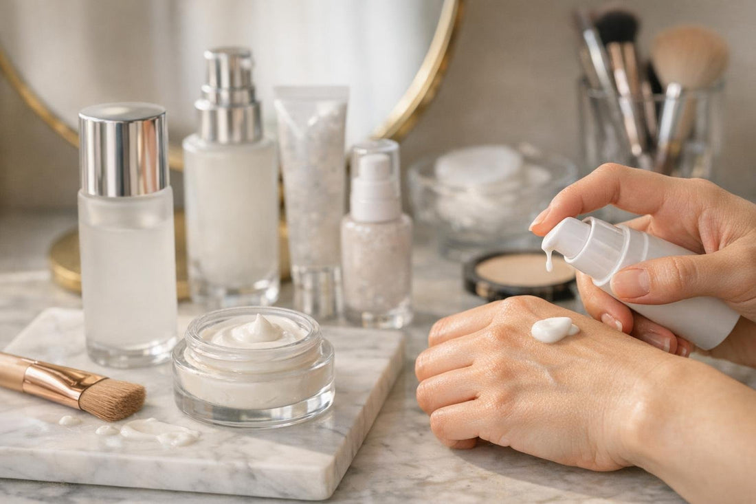 Applying face primer for smooth fit on skin