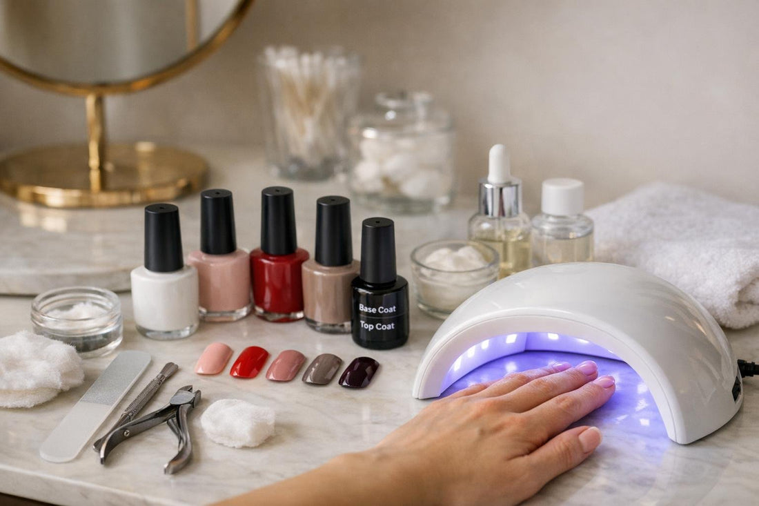 Applying gel polish at home under LED lamp