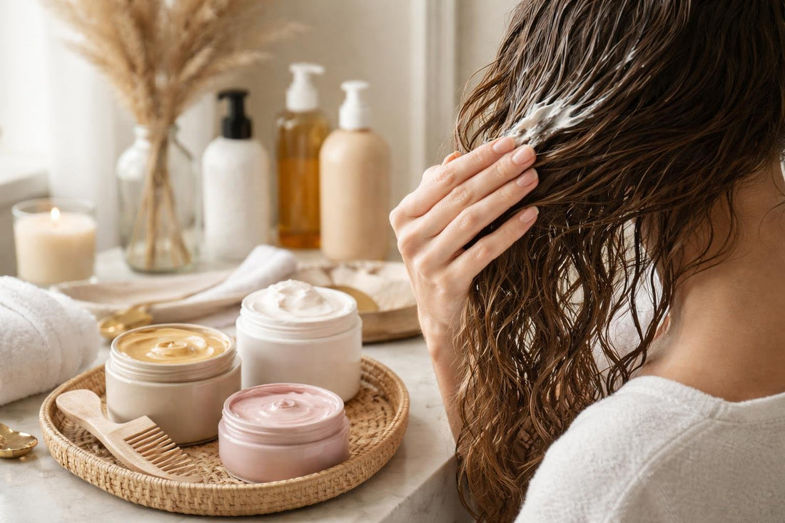 Applying a hair treatment mask to damp mid-lengths