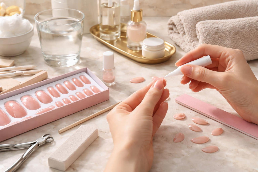 Applying press-on false nail sets with glue at home
