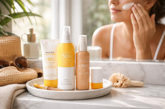 Applying sunscreen to face and neck for full coverage