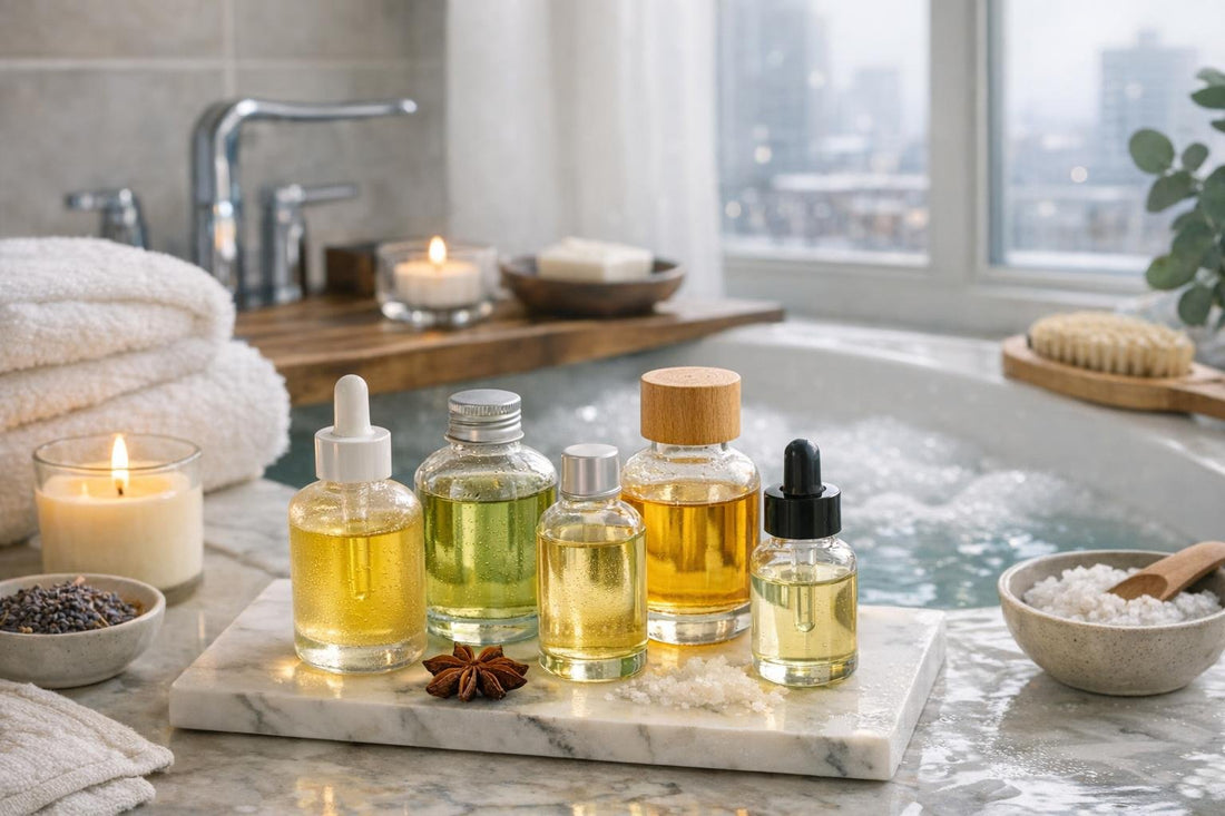 Winter aromatherapy bath oils in Toronto bathtub