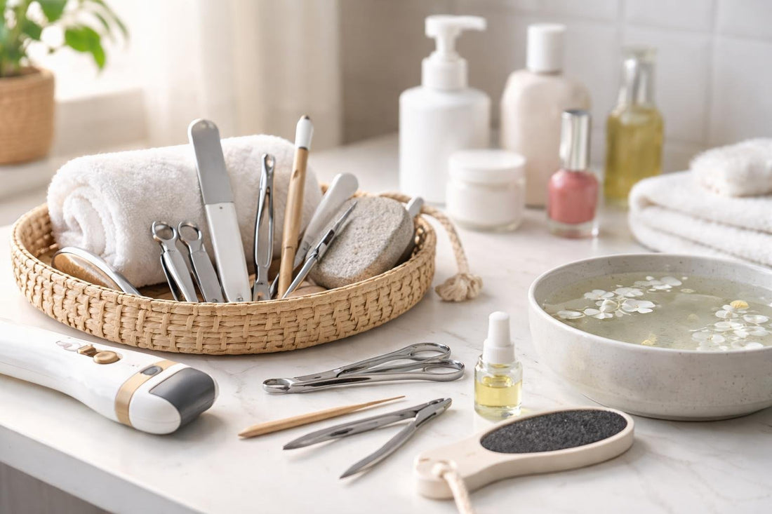 Manicure and pedicure care kit tools for home cleanup