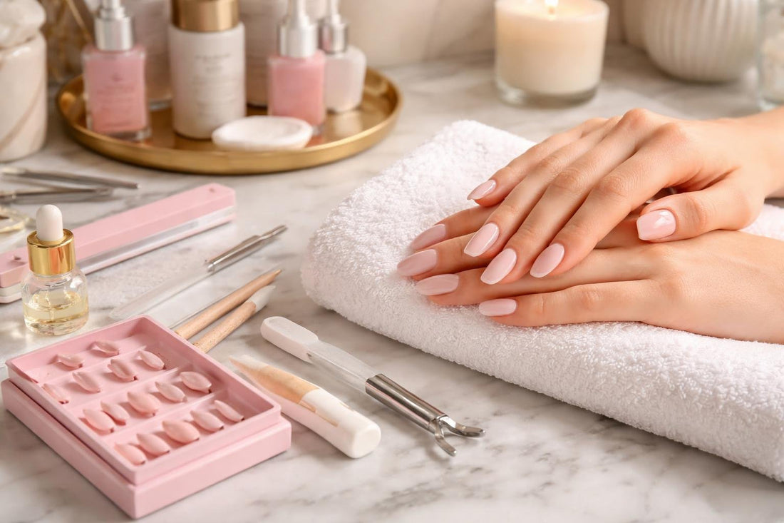 At-home manicure with perfectly fitted glossy press-on nails