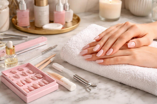 At-home manicure with perfectly fitted glossy press-on nails