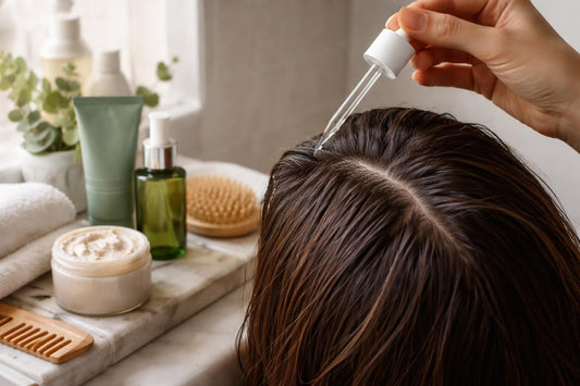 Applying a professional scalp treatment in clean hair sections