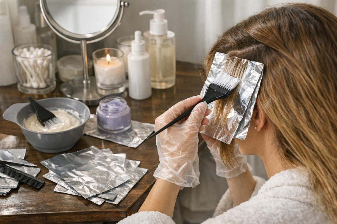 Beginner applying foil highlights to avoid brassy tones