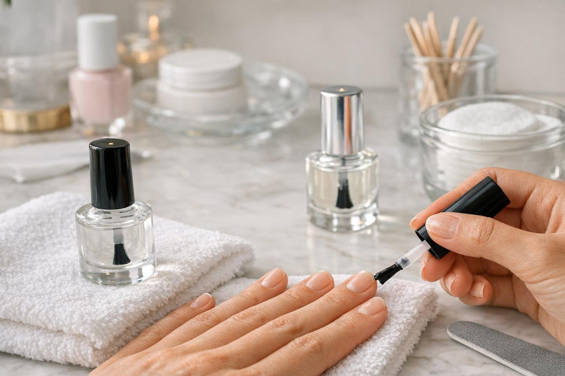 Applying base and top coat for chip resistant manicure