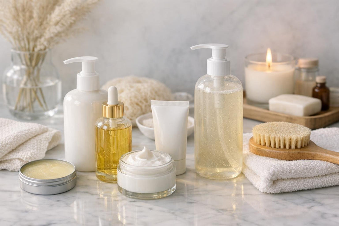 Assorted bath and body products for sensitive skin