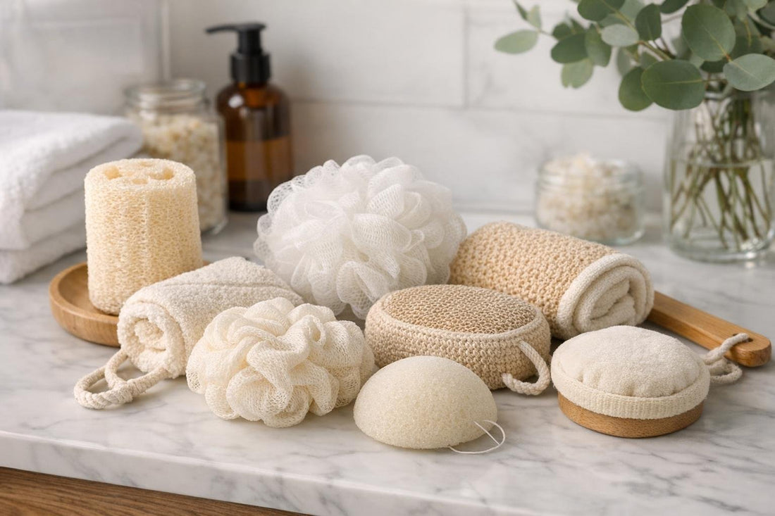 assorted bath loofahs for sensitive skin and eco options