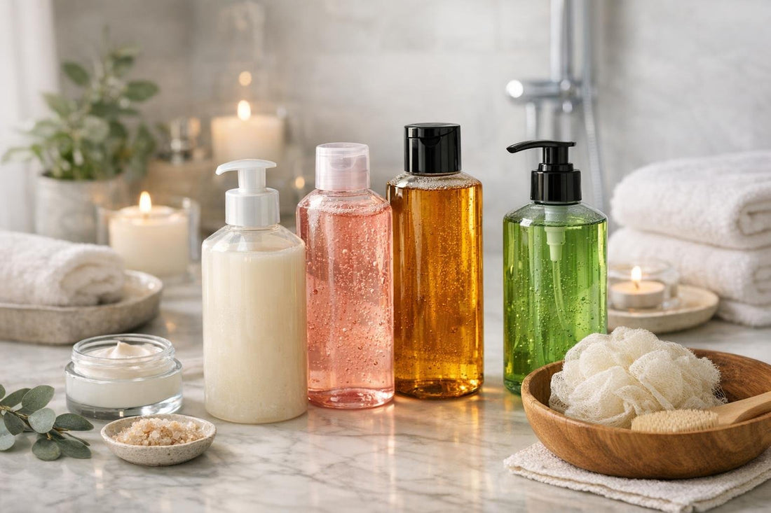 Assorted bath and shower gels for daily routines