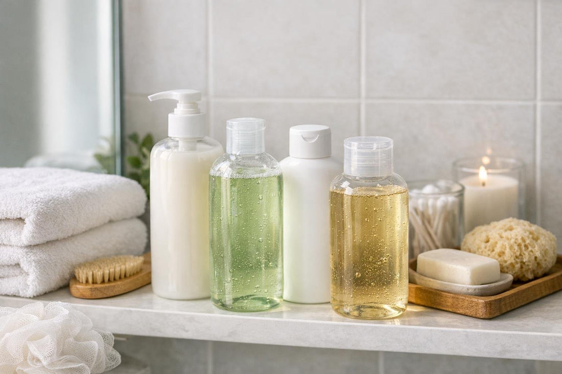 Toronto bathroom shelf with gentle shower gels