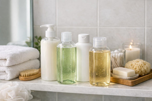 Toronto bathroom shelf with gentle shower gels