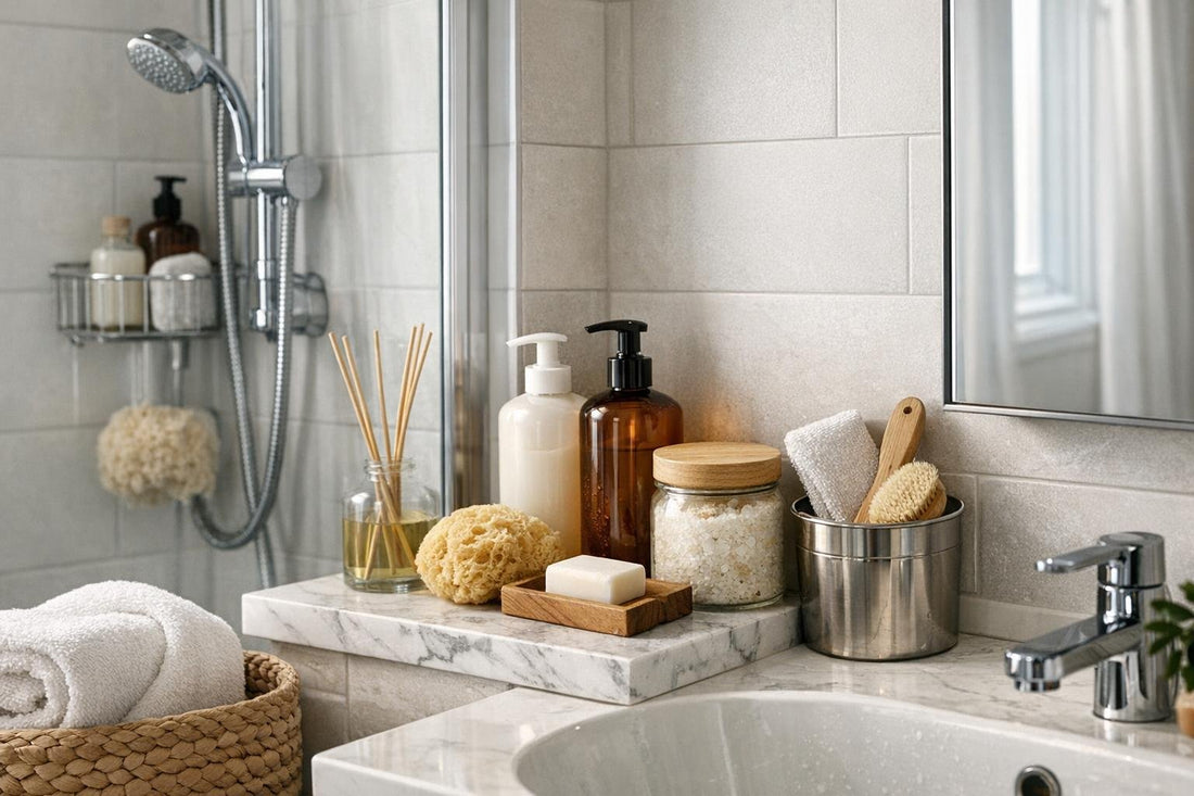 Compact bath and shower set in small Toronto bathroom