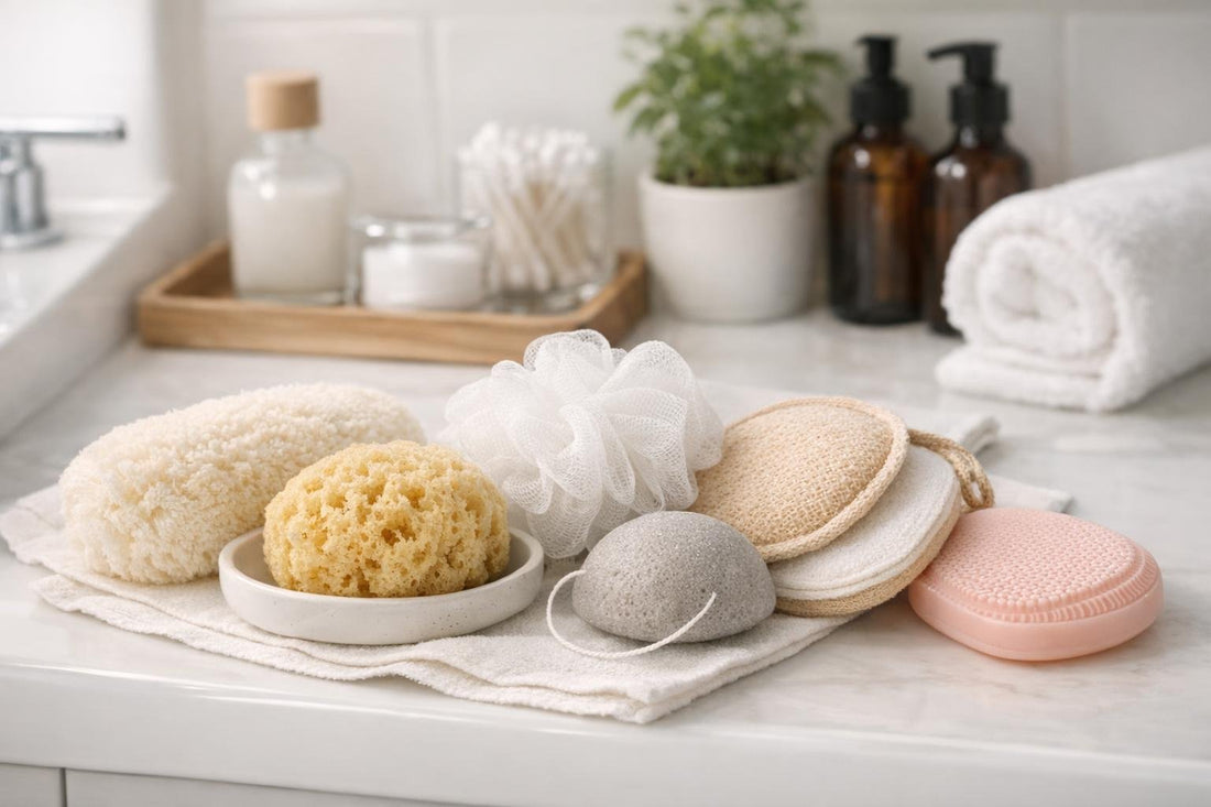 assorted bath sponges for sensitive skin and small bathrooms