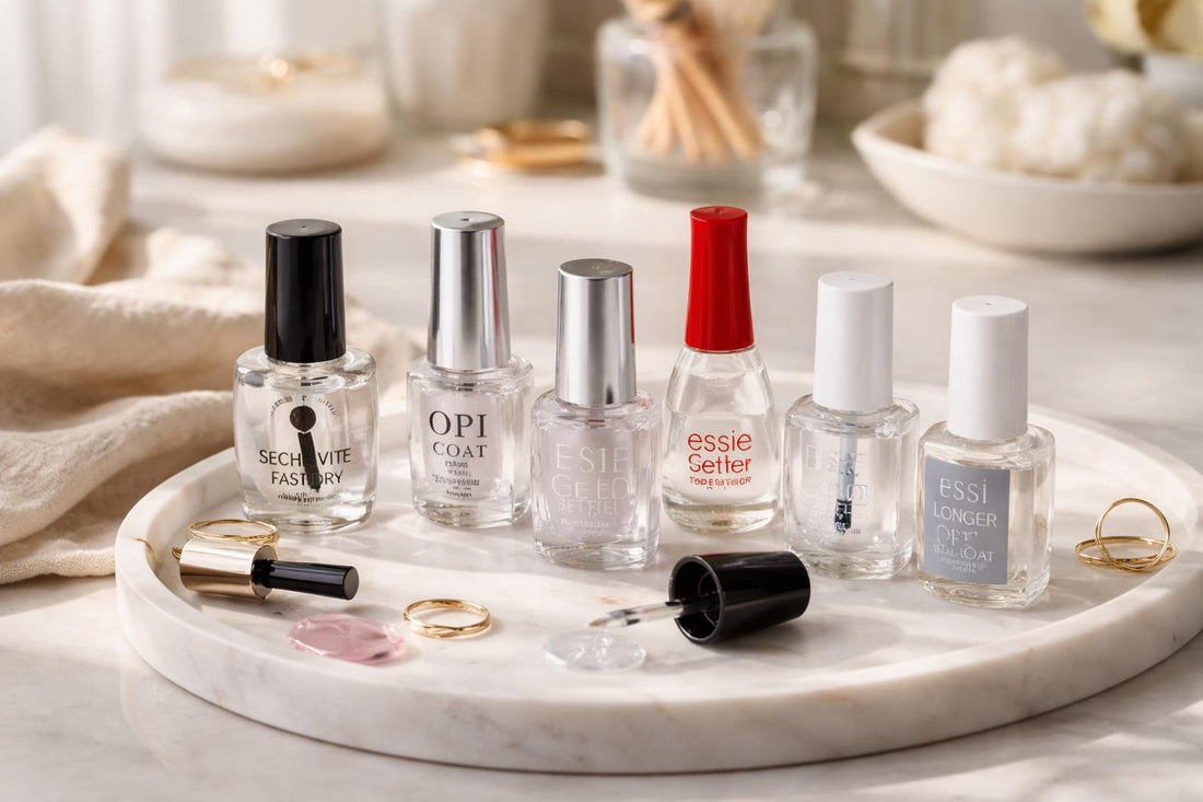 Glossy top coat over nail polish for chip-resistant shine