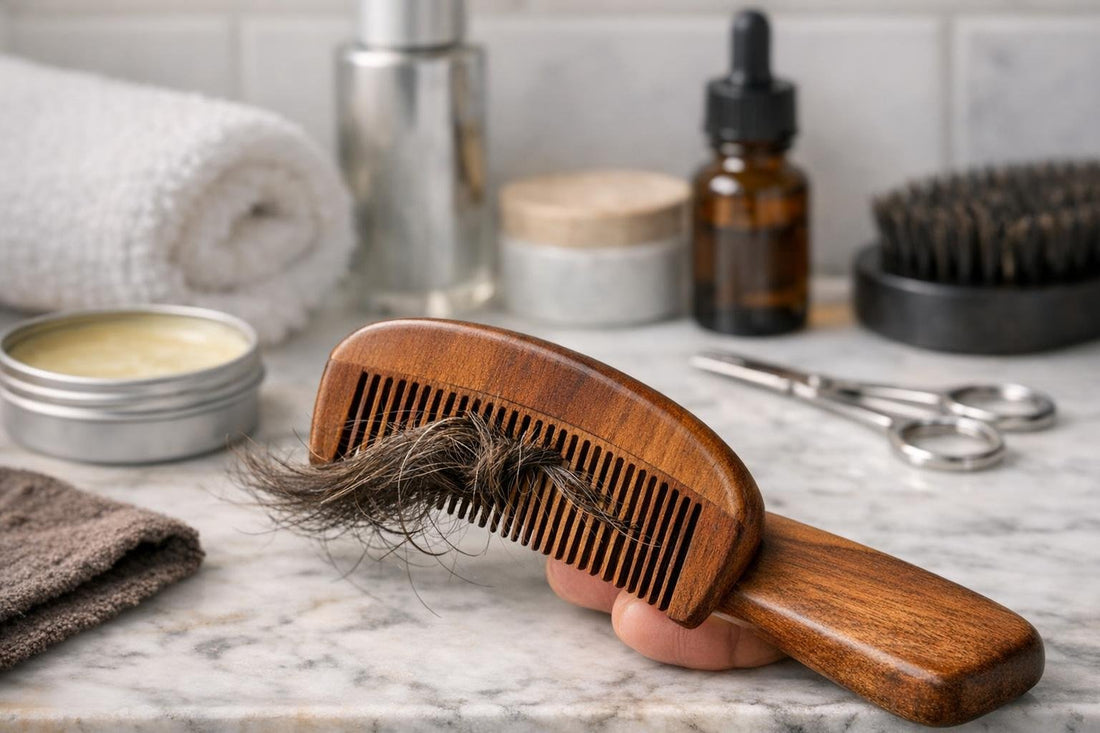 wooden beard comb fixing tangled mustache hair