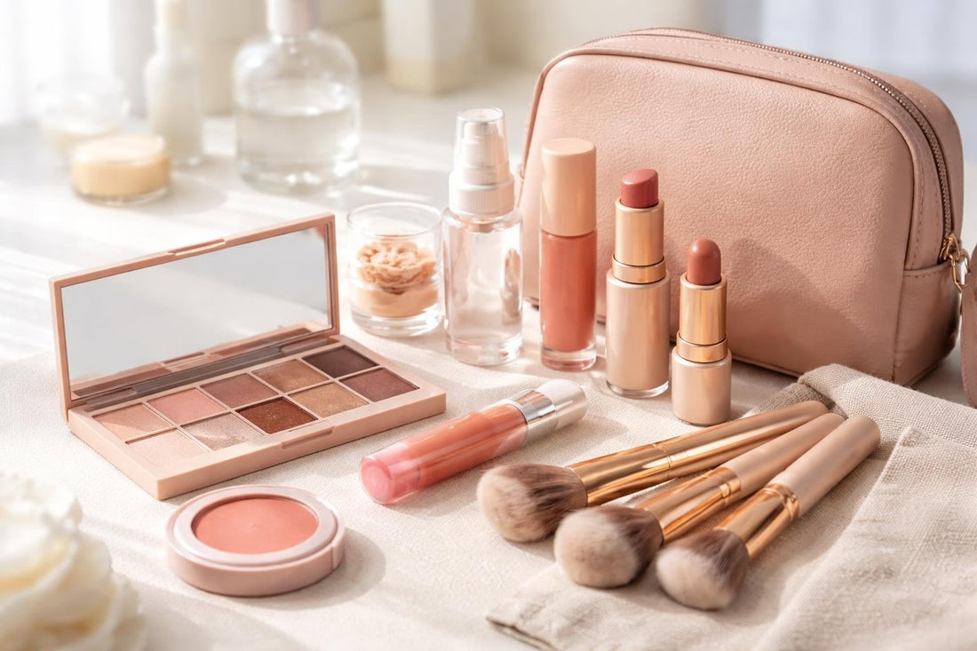 Beginner budget makeup set with brushes and lip tint
