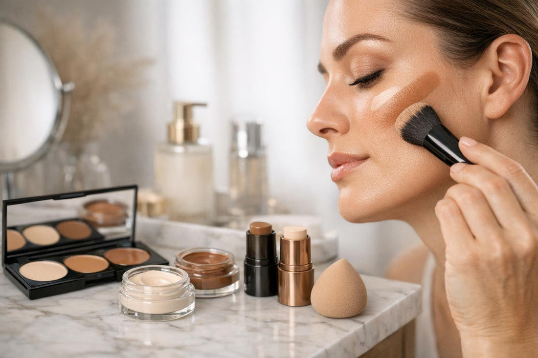 Beginner blending cream contour on cheeks for natural definition