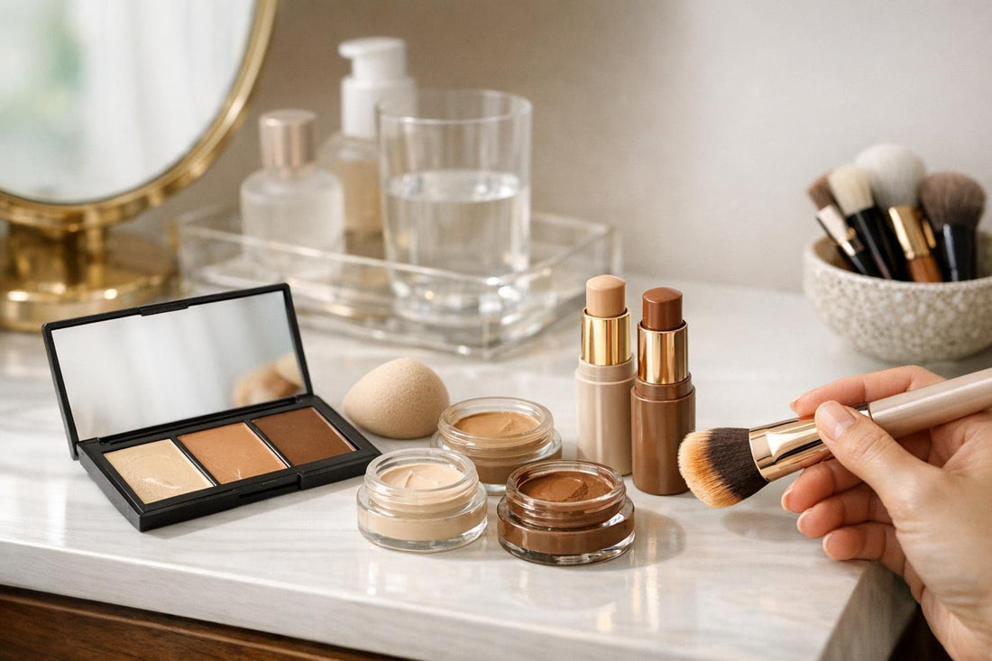 Beginner applying cream contour for natural facial definition