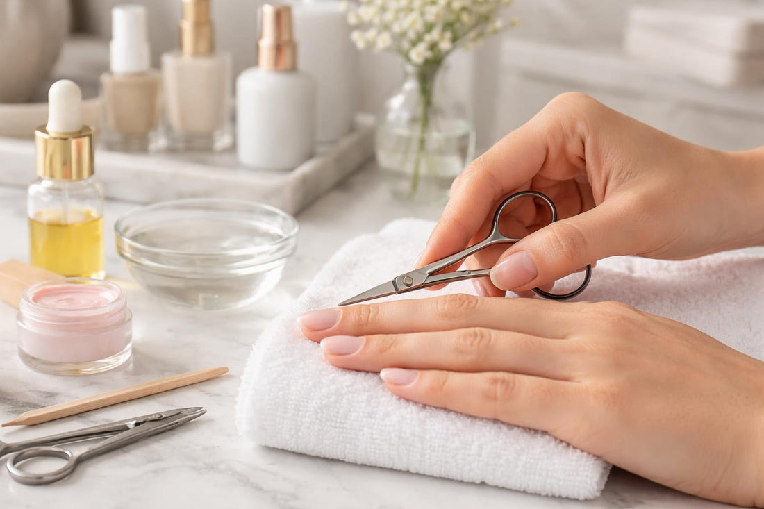 Beginner using professional cuticle scissors for neat cuticles