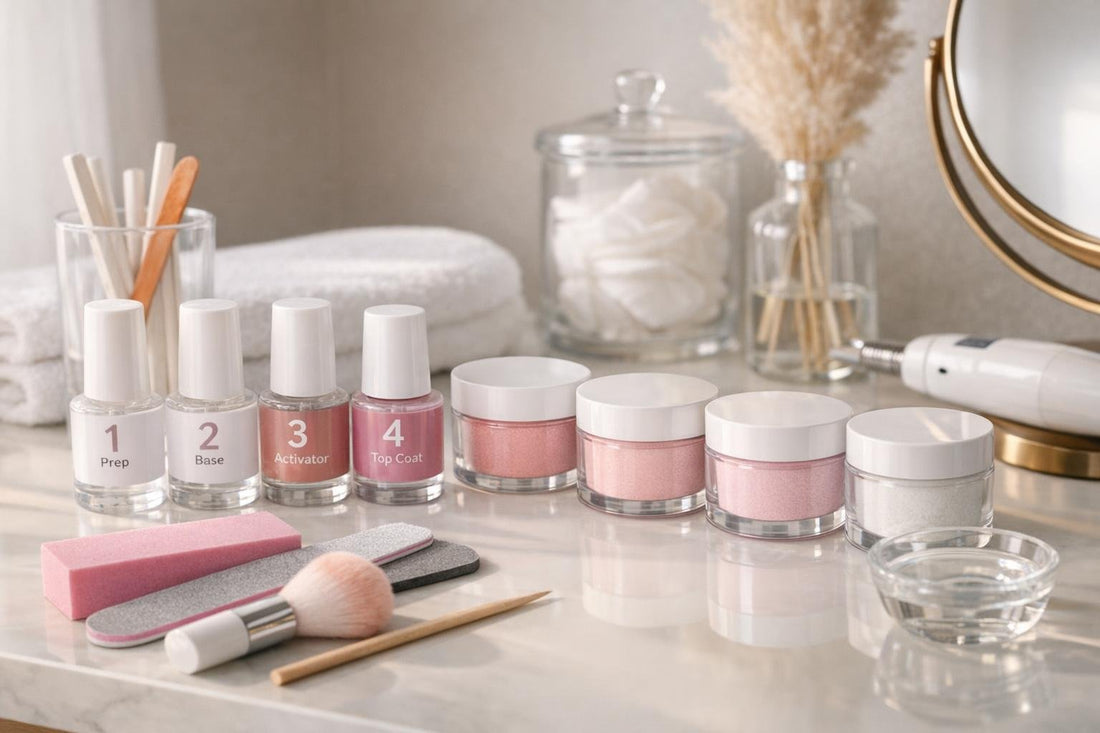 Beginner at-home dip manicure tools and Bellavia kit