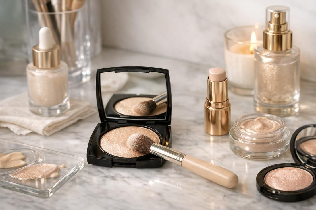 Beginner applying face highlighter for a natural glow