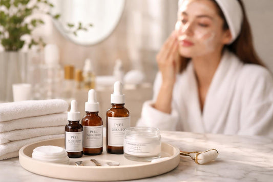 Beginner applying professional facial peel at home safely