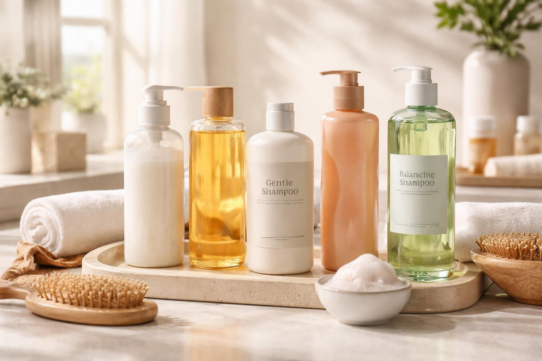 Beginner choosing gentle shampoo for healthier looking hair