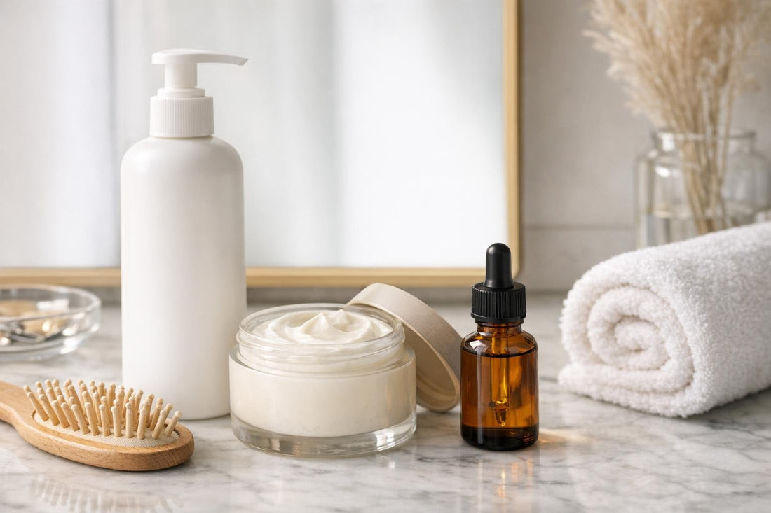 Beginner hair care set with shampoo, mask, and serum