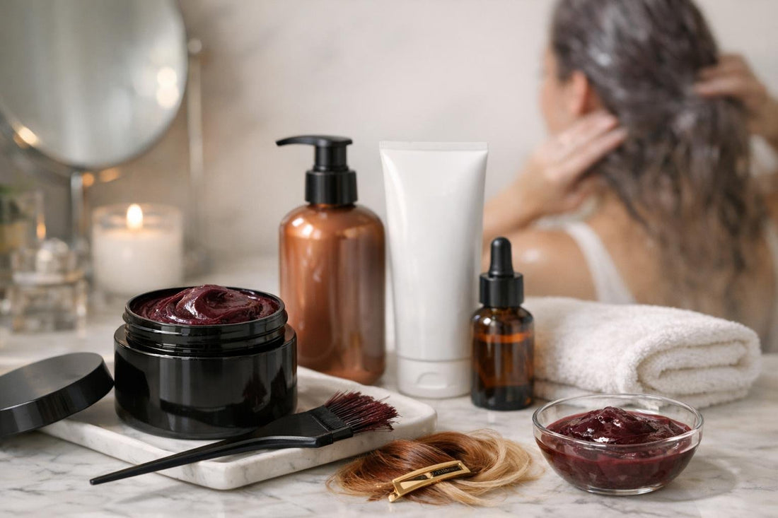Beginner using hair colour refresher mask for glossy tone