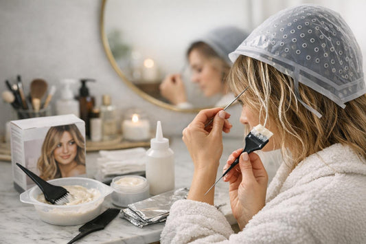 Beginner applying at-home highlights for soft natural dimension