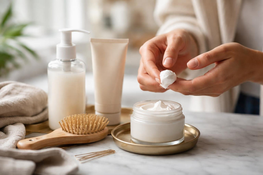 Beginner applying hair styling cream for natural shine